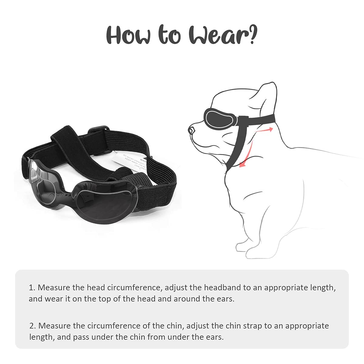 PEDOMUS Dog Sunglasses for Small Dogs - UV Protection Adjustable Pet Goggles for Outdoor Activities, Hiking, and Beach Adventures - Black