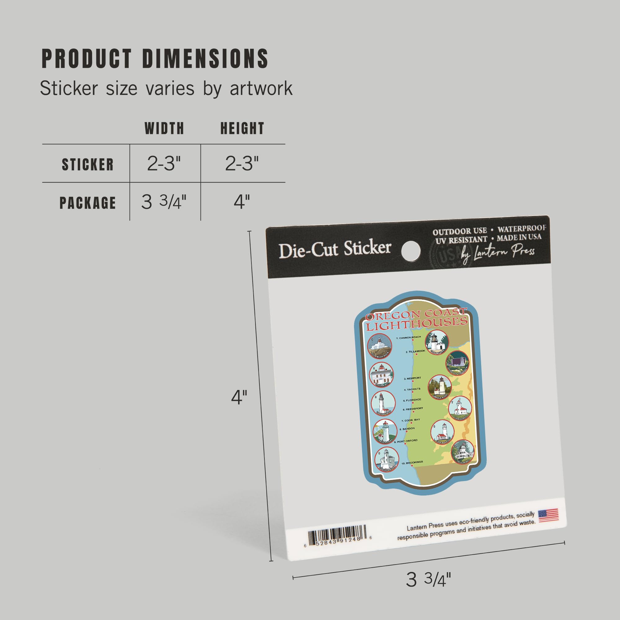 Waterproof Die-Cut Vinyl Stickers - Oregon Coast & Lighthouse Designs (1-3 inches) - Durable Decals for Cars, Water Bottles, Laptops, Coolers - Perfect for Travel, Outdoor Adventures & Personalizing Your Gear