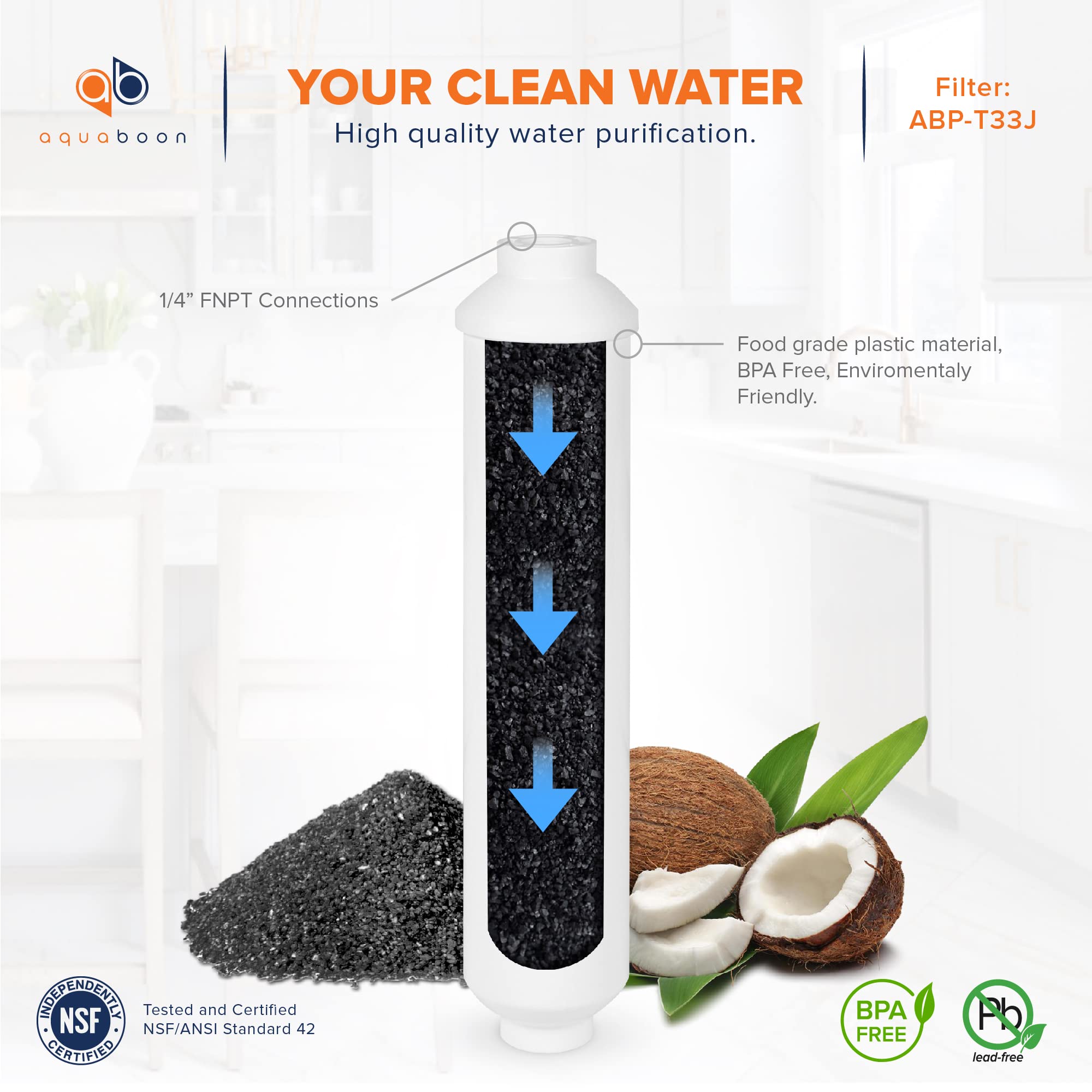 Aquaboon 25-Pack Premium Inline Post/Carbon Water Filter Cartridge for Reverse Osmosis Systems - Improves Taste & Removes Contaminants - Perfect for Home Drinking Water & Aquariums