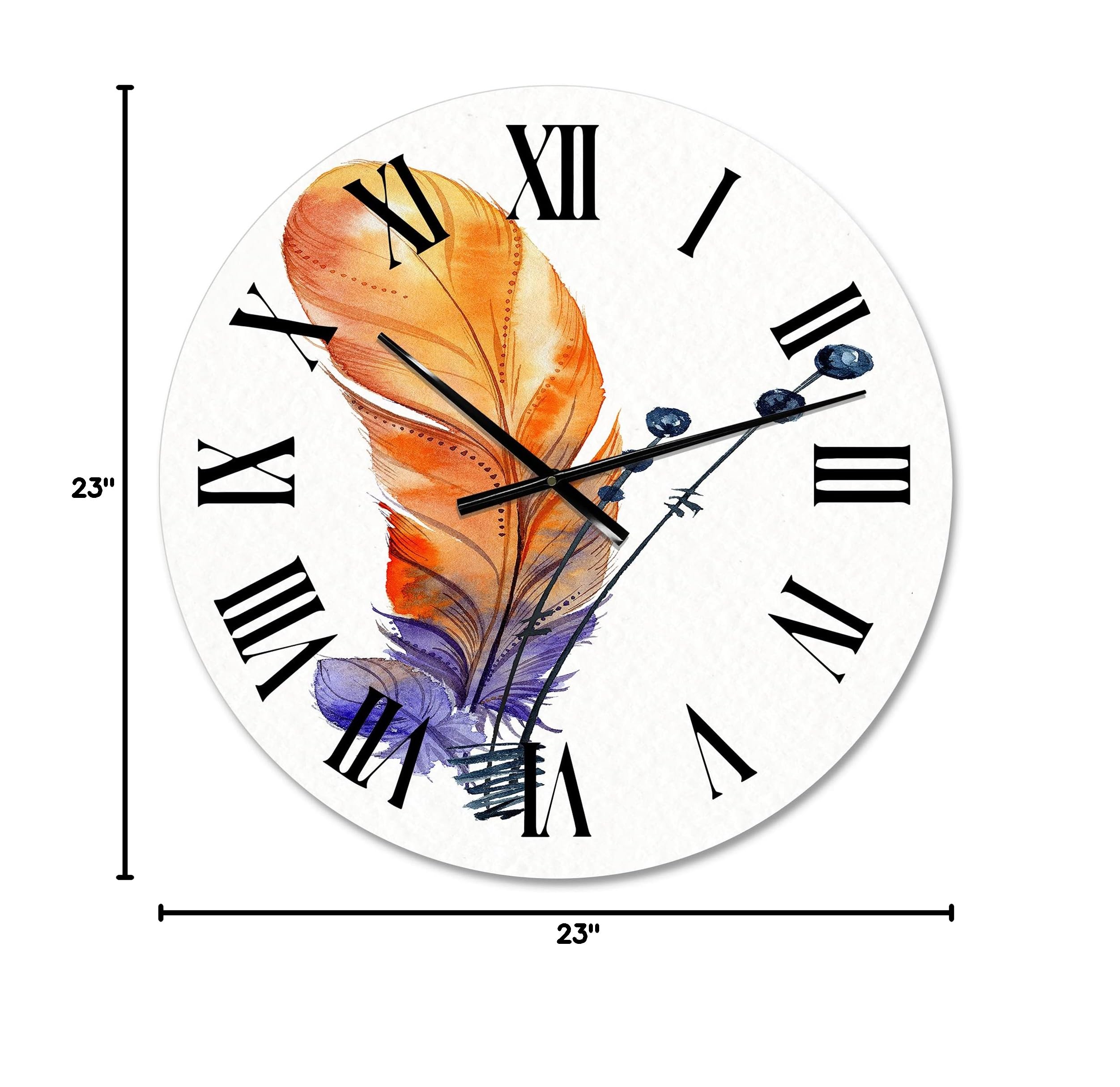 Bohemian Eclectic Wall Clock - Large Ethnic Orange Animal Design for Home & Office Decor | Perfect for Living Room, Bedroom, or Workspace