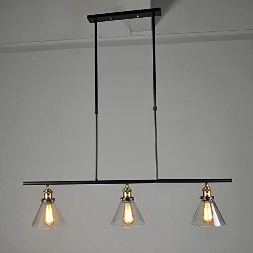 NIUYAO Industrial 3-Light Black Pendant Lighting for Kitchen Island - Clear Glass Shade Chandelier Ceiling Light Fixture - Perfect for Farmhouse, Restaurant & Dining Room Decor (Model 428407)