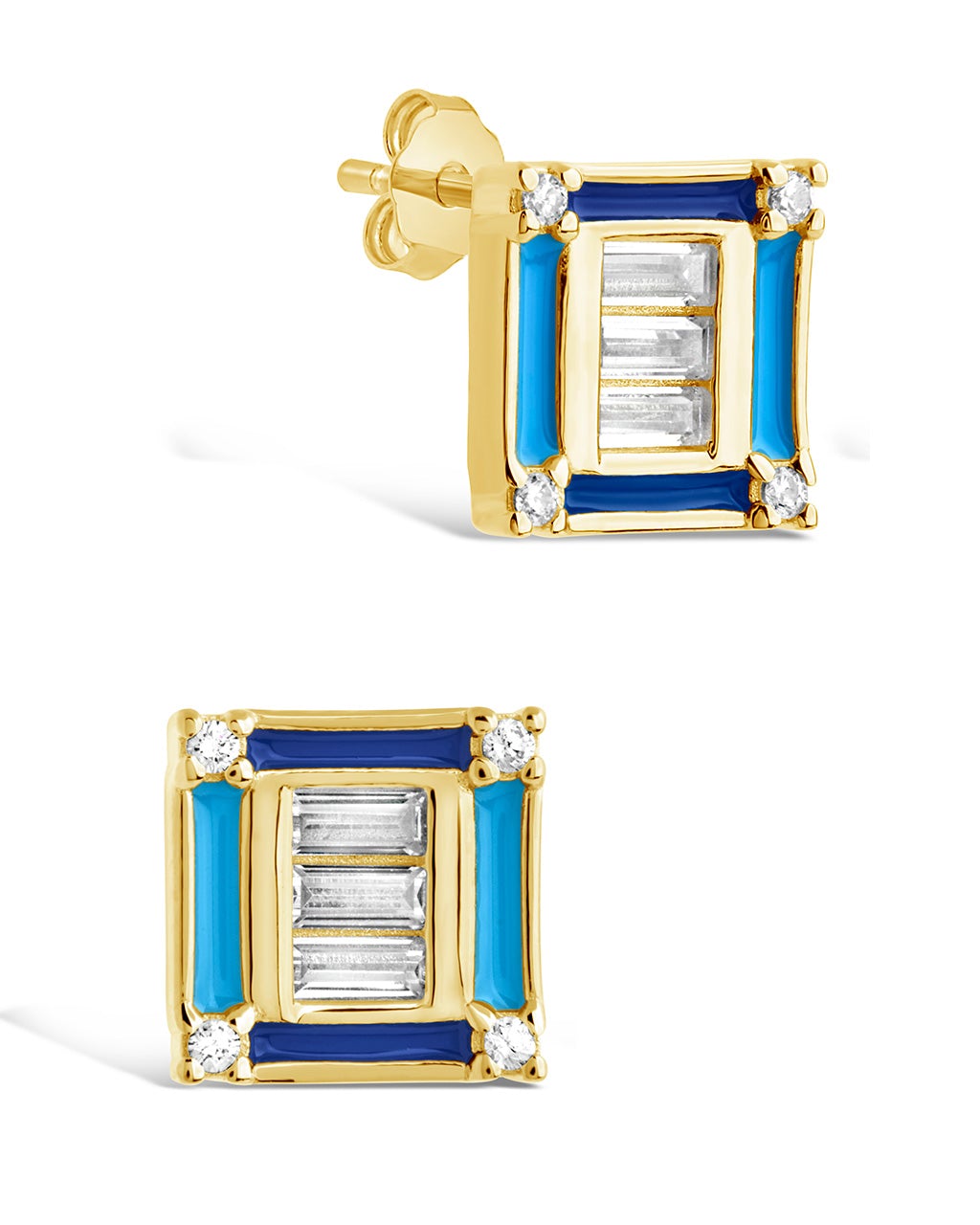 Luella CZ & Enamel Square Stud Earrings for Women - Elegant Cubic Zirconia Fashion Jewelry - Perfect for Parties, Weddings & Everyday Wear