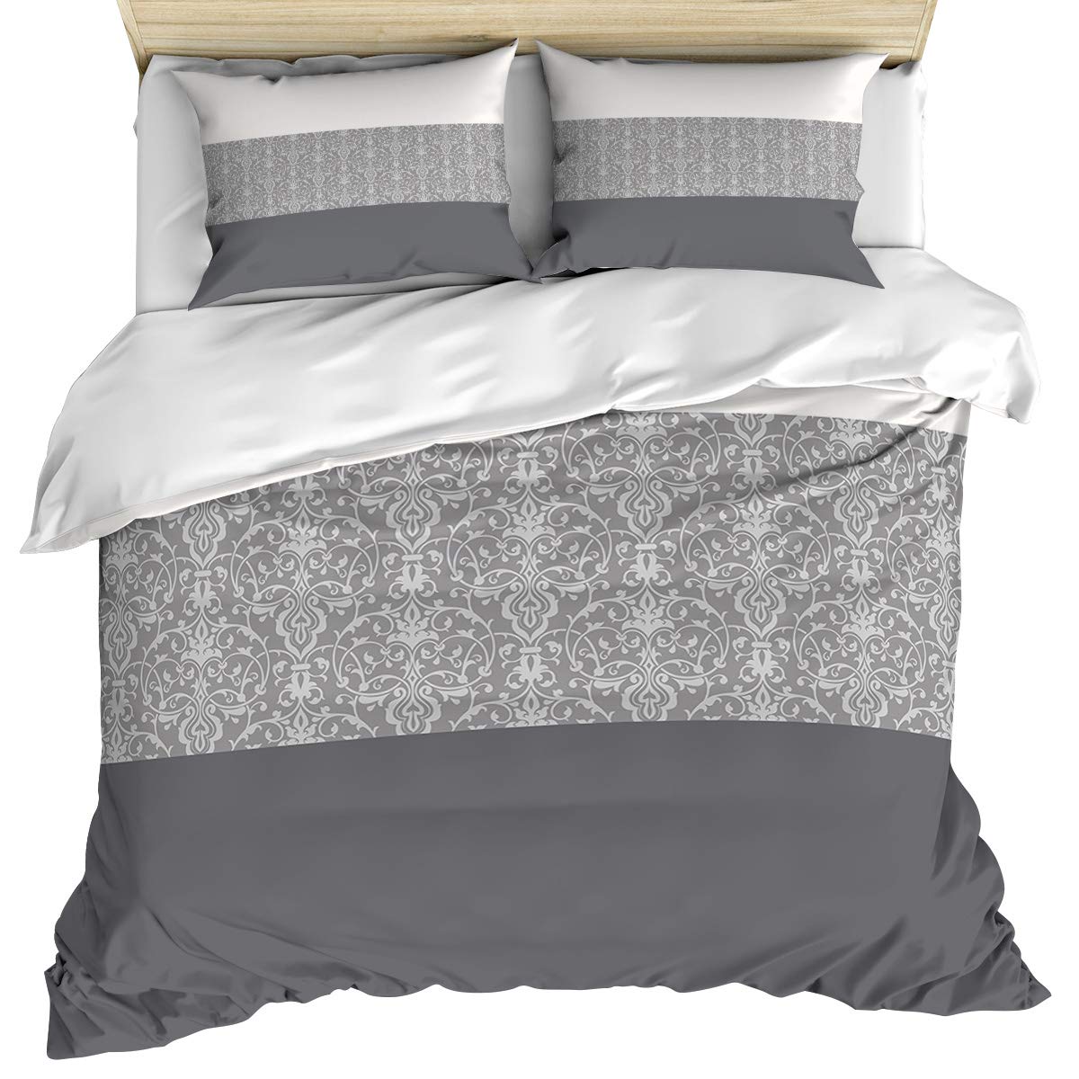 Vintage Floral California King Duvet Cover Set - 3 Piece (Duvet Cover + 2 Pillow Shams) | Ultra Soft & Breathable Baroque Gray Microfiber Bedding | All Season Luxury Bedding for Master Bedroom, Guest Room & Hotel Decor