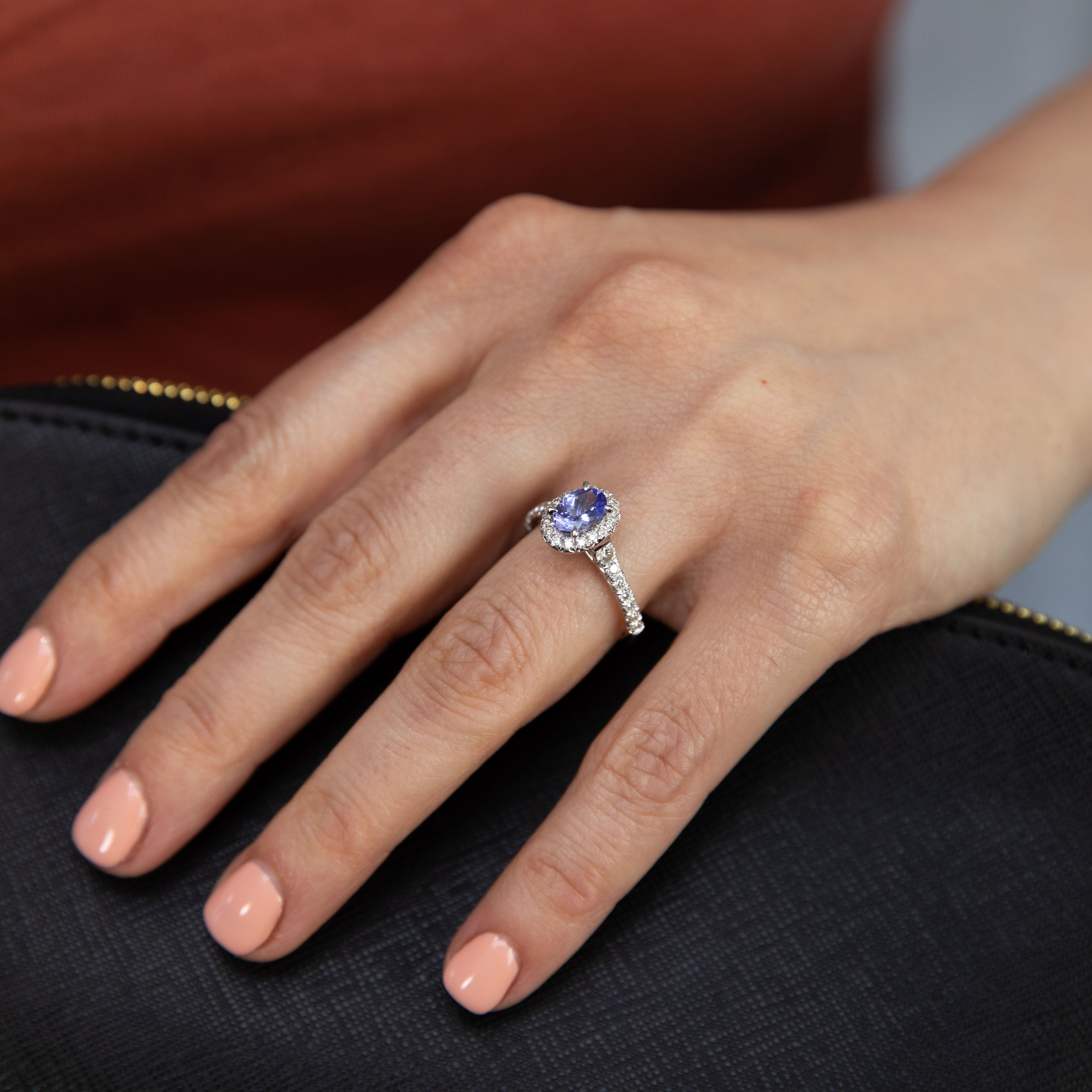 9ct White Gold Tanzanite and Diamond Oval Halo Ring for Women - Elegant Engagement, Wedding, Anniversary Jewelry Gift