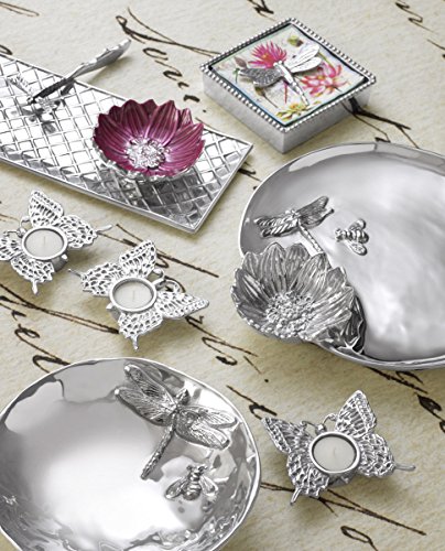 Handmade Recycled Sandcast Aluminum Mariposa Dragonfly & Bee Oval Serving Tray - Silver Brillante Finish | Unique Mexican Artisan Gift for Entertaining, Kitchen Decor & Wedding Servingware