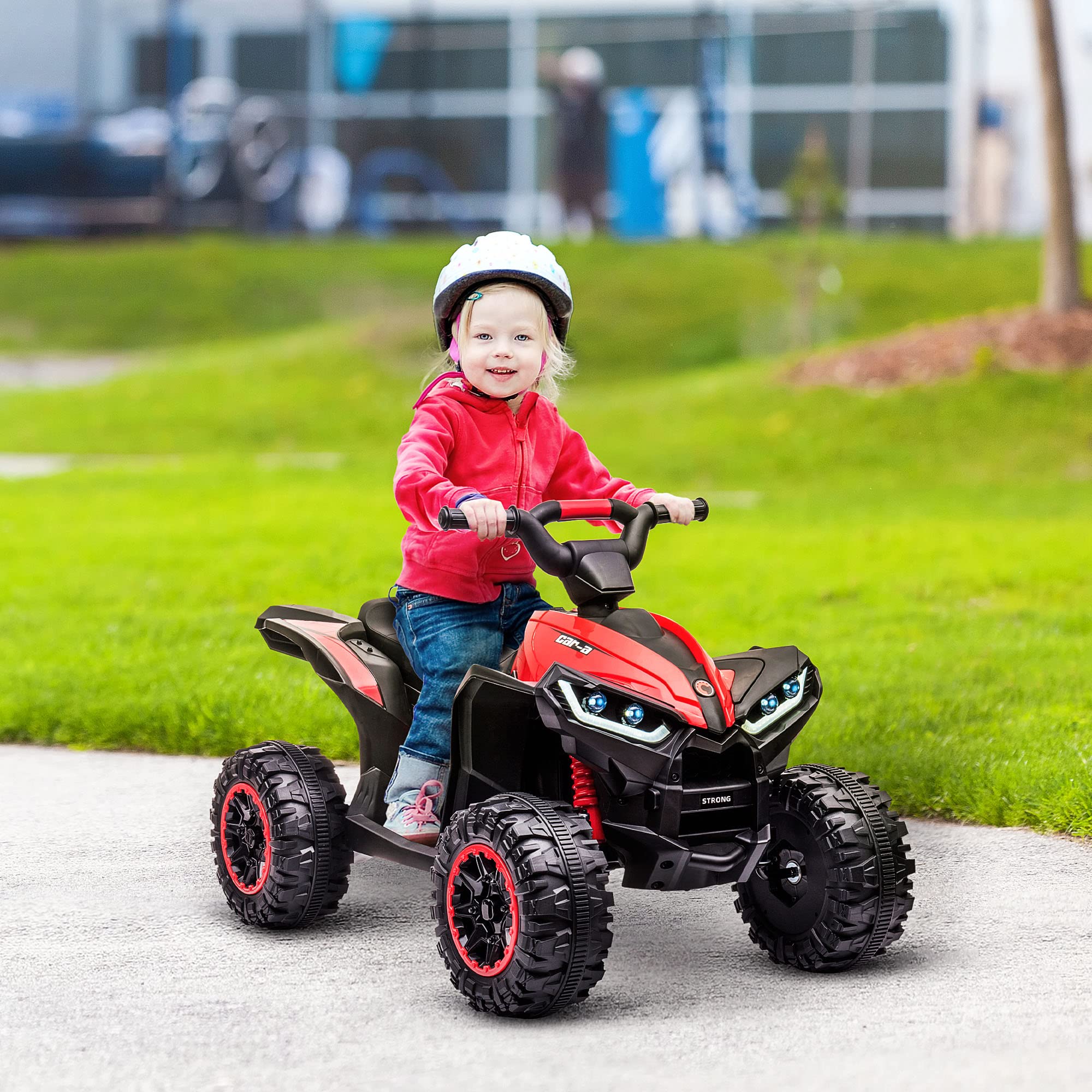 HOMCOM 12V Kids Electric Quad Bike for 3-5 Years Old - 2 Motors, LED Lights, Horn, Music, Adjustable Speed, Forward/Reverse - 83x53x55.5cm Red - Perfect for Outdoor Play, Backyard Riding & Birthday Gifts