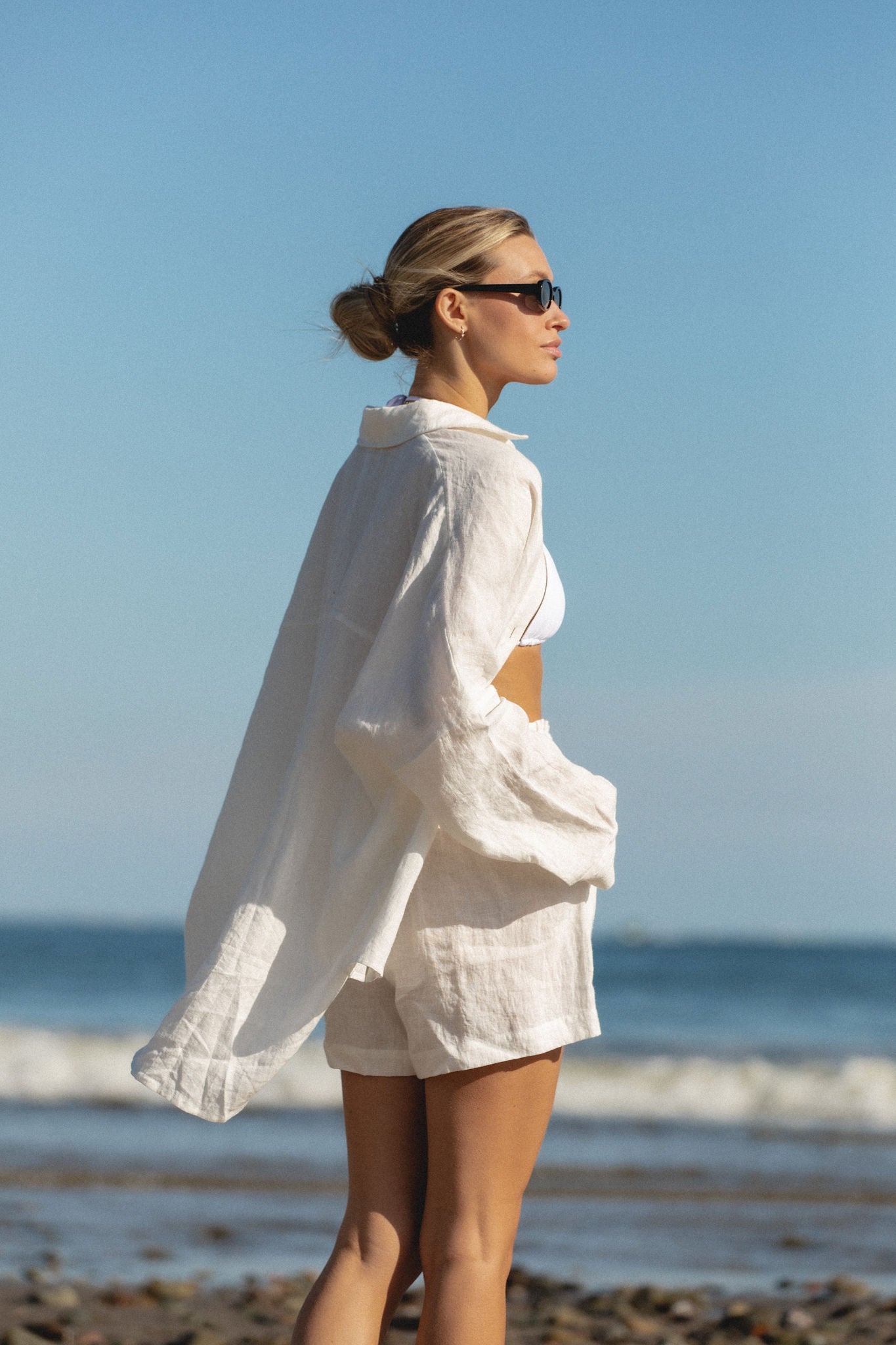 Stylish Capri Linen Oversized Button Down Shirt for Women - Perfect for Summer Beach Vacations, Casual Outings & Boho Chic Style
