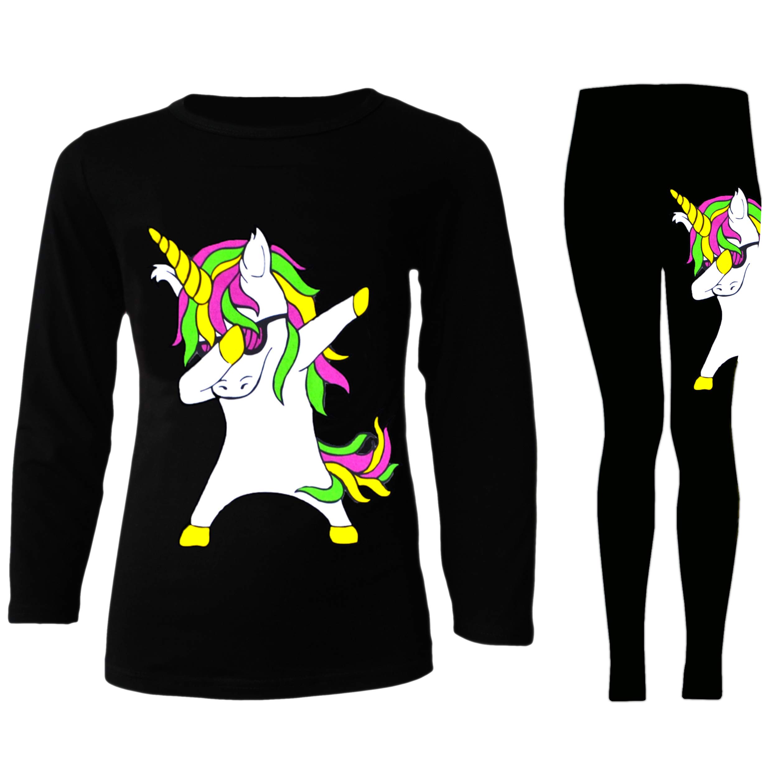 Girls Unicorn Dabbing Graphic Tee & Dance Leggings Set - Cute Casual Outfit for School, Playdates & TikTok Dance Videos