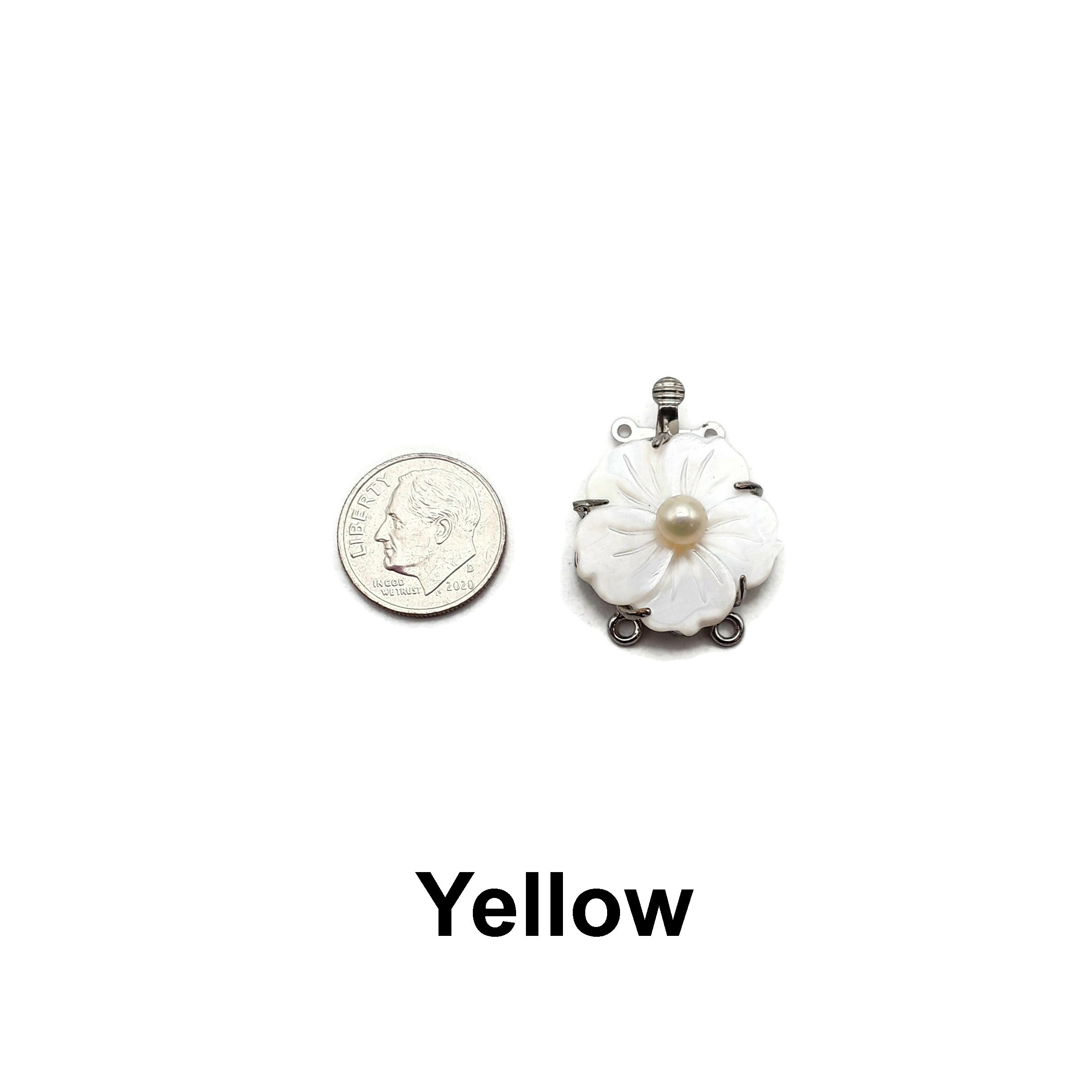 Pearl Center Flower Shell Clasp Connector - White/Blue/Yellow (21x28mm) - Jewelry Making Supplies for DIY Bracelets, Necklaces & Craft Projects