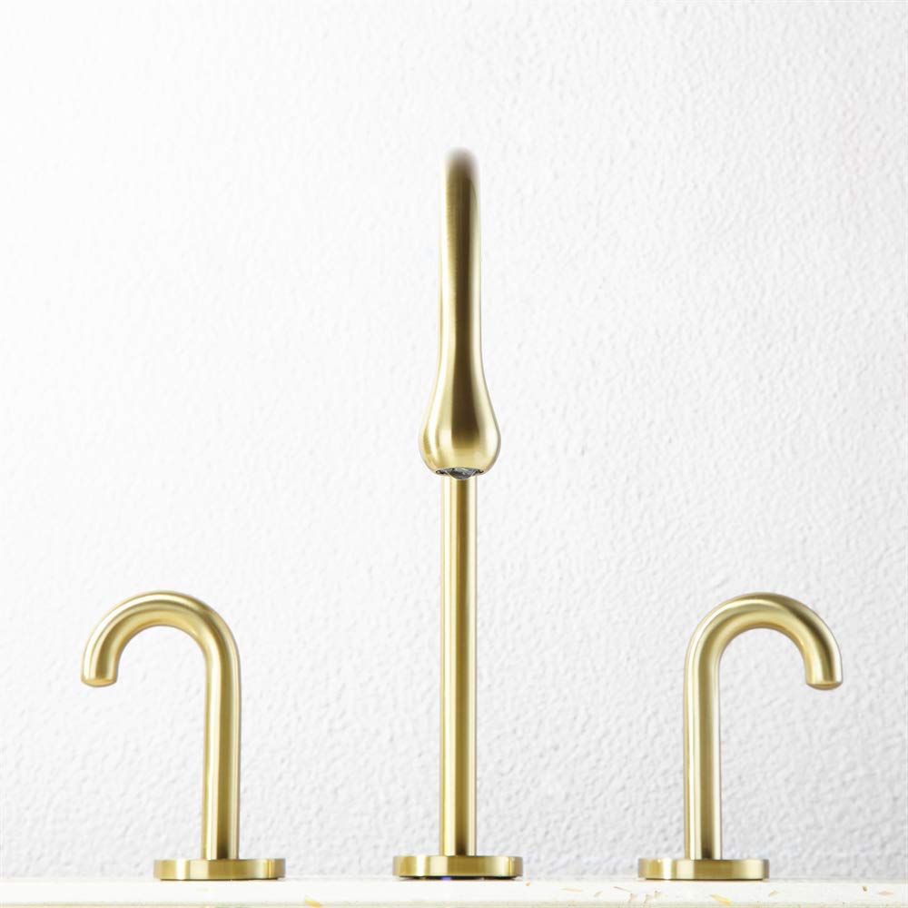 8 Inch Widespread Bathroom Faucet - 2 Handle Deck Mount Sink Faucet with 360° Swivel Spout - Brushed Gold Finish - Perfect for Modern Bathroom Vanities & Powder Rooms