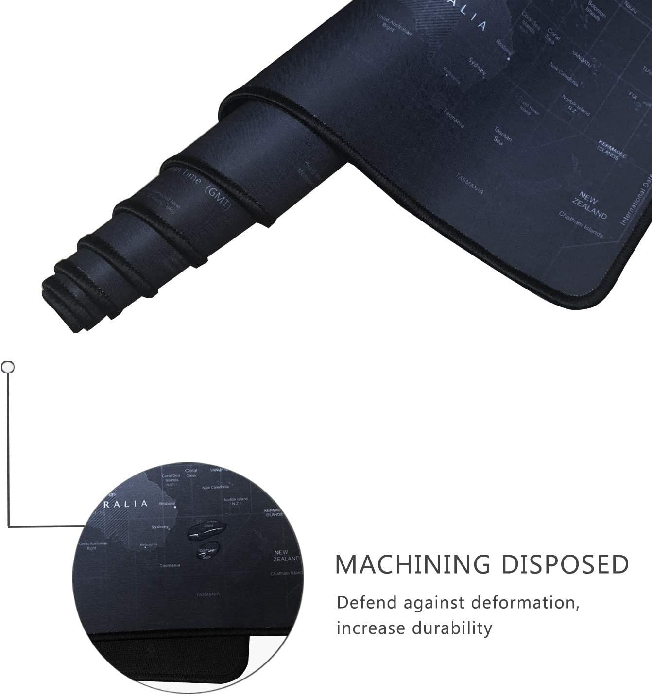KINEEPLE XXL Large Gaming Mouse Pad - 27.5x11.8 Inch Waterproof Non-Slip Desk Mat with Stitched Edges | Extended Keyboard Mousepad for PC, Laptop, Office & Home Use | World Map Design in Black