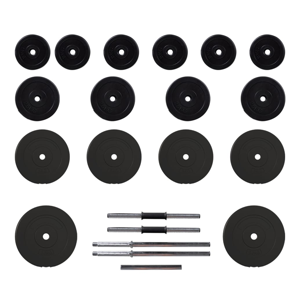 vidaXL 60 kg Barbell and Dumbbell Set with Weight Plates - Home Gym Equipment for Strength Training & Fitness Workouts