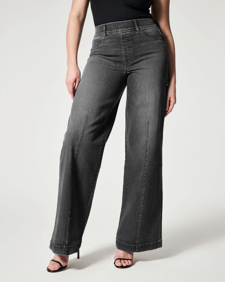 YTINGNICE Women's Stretch Seamed Front Wide Leg Jeans - Plus Size High Waisted Flare Pants & Baggy Denim for Casual Wear, Office & Night Out