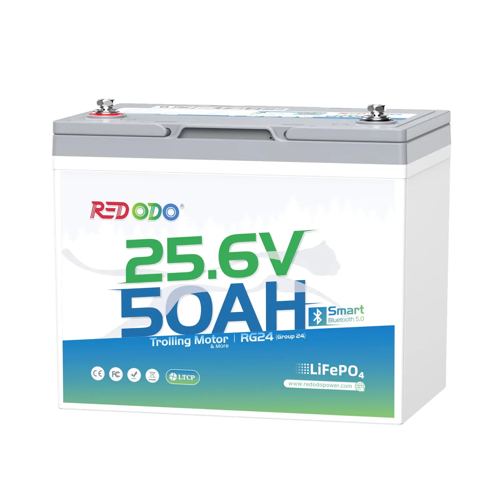 Redodo 24V 50Ah Deep Cycle Lithium Battery with Bluetooth - Compatible with 24V Trolling Motors up to 100 lbs - Perfect for Kayak Fishing, Bass Boats & Marine Applications