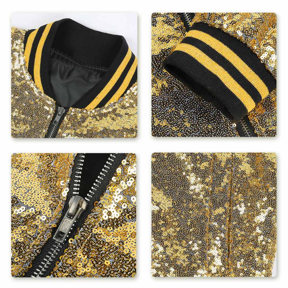 Men's Gold Sequins Stand Collar Stage Jacket - Elegant Performance Costume for Dance Shows, Parties & Special Events