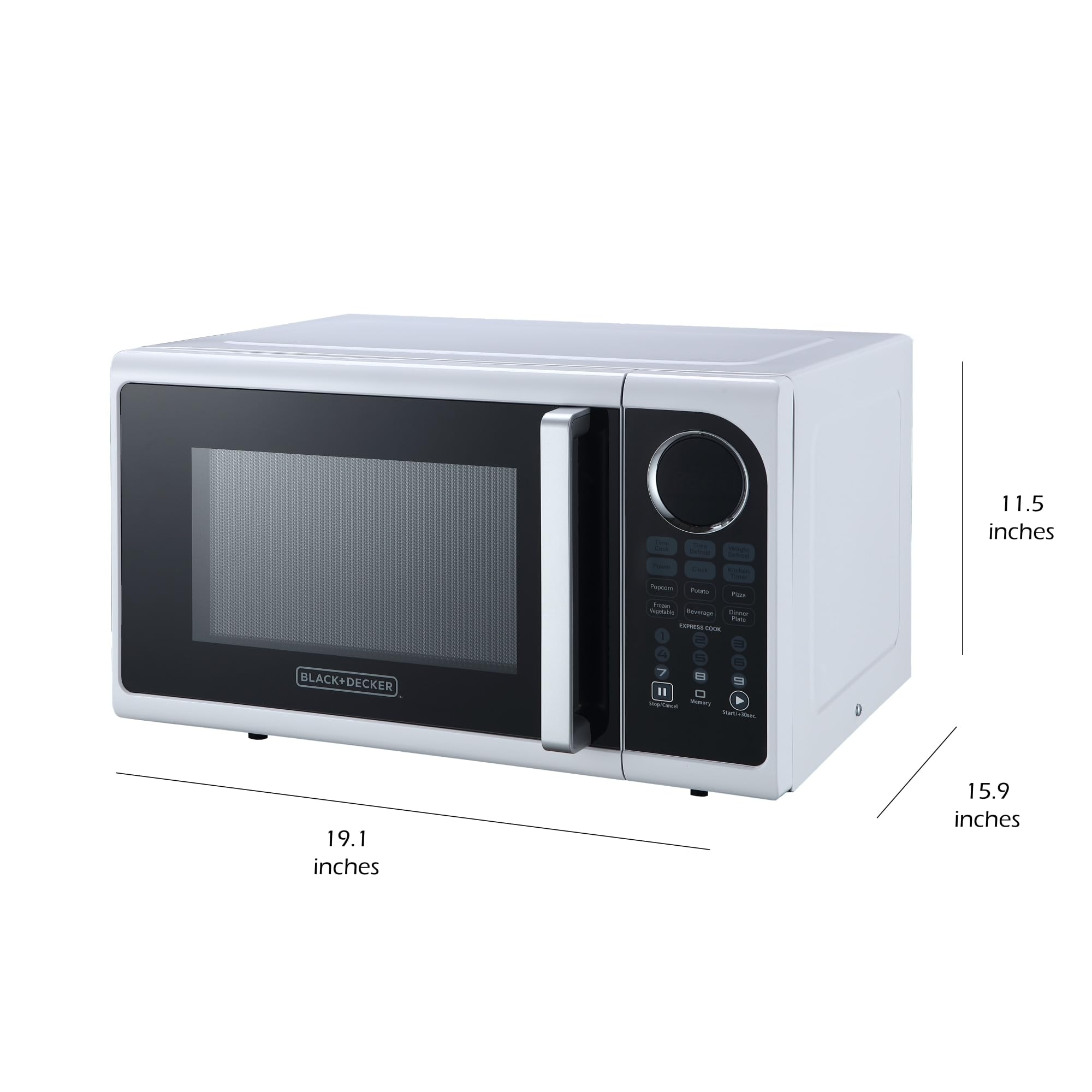 BLACK+DECKER 0.9 Cu. Ft 900W White Countertop Microwave Oven with Pull Handle, LED Light & Child Safety Lock - Perfect for Small Kitchens, Dorms & Office Break Rooms