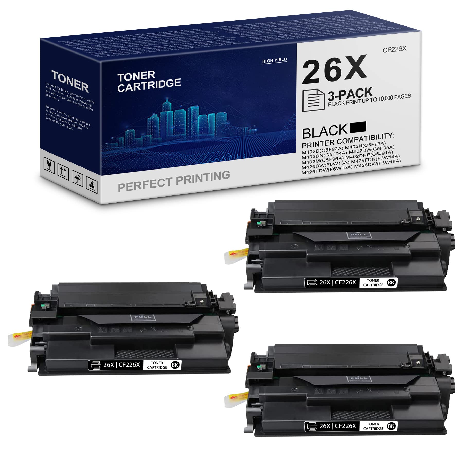 Uotyeink 3-Pack Black Compatible Toner Cartridge Replacement for HP M402d/M402n/M426fdw/M426dw/M426m/M427dw Printers | High-Yield CF226X Compatible | Home & Office Printing Solution