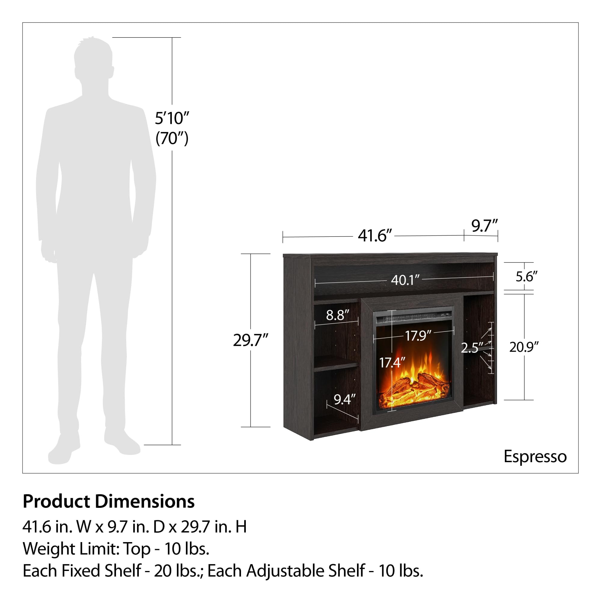 Ameriwood Home Alwick Electric Fireplace Mantel in Espresso - Perfect for Living Room, Bedroom & Home Decor