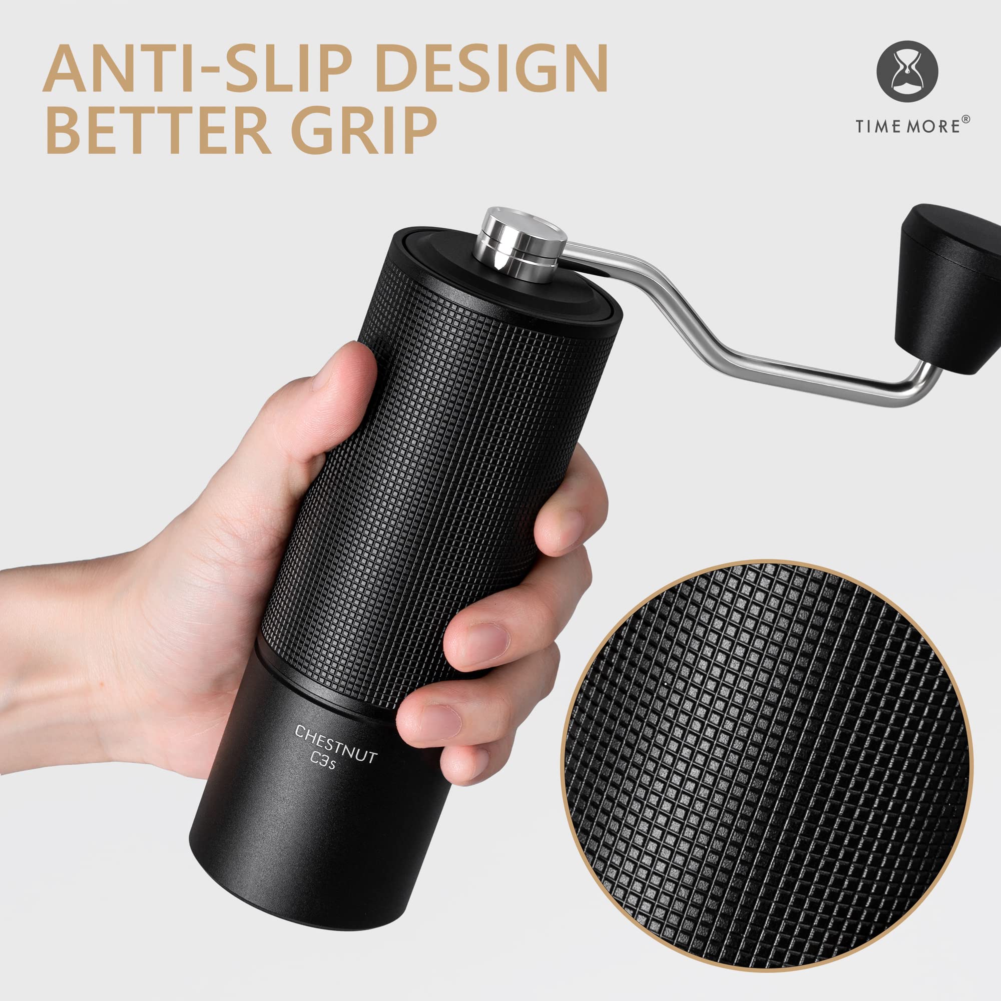 TIMEMORE Chestnut C3S Manual Coffee Grinder - Adjustable Stainless Steel Conical Burr for Espresso, French Press, Pour Over & Cold Brew | Portable Hand Grinder for Home, Office & Travel | Black