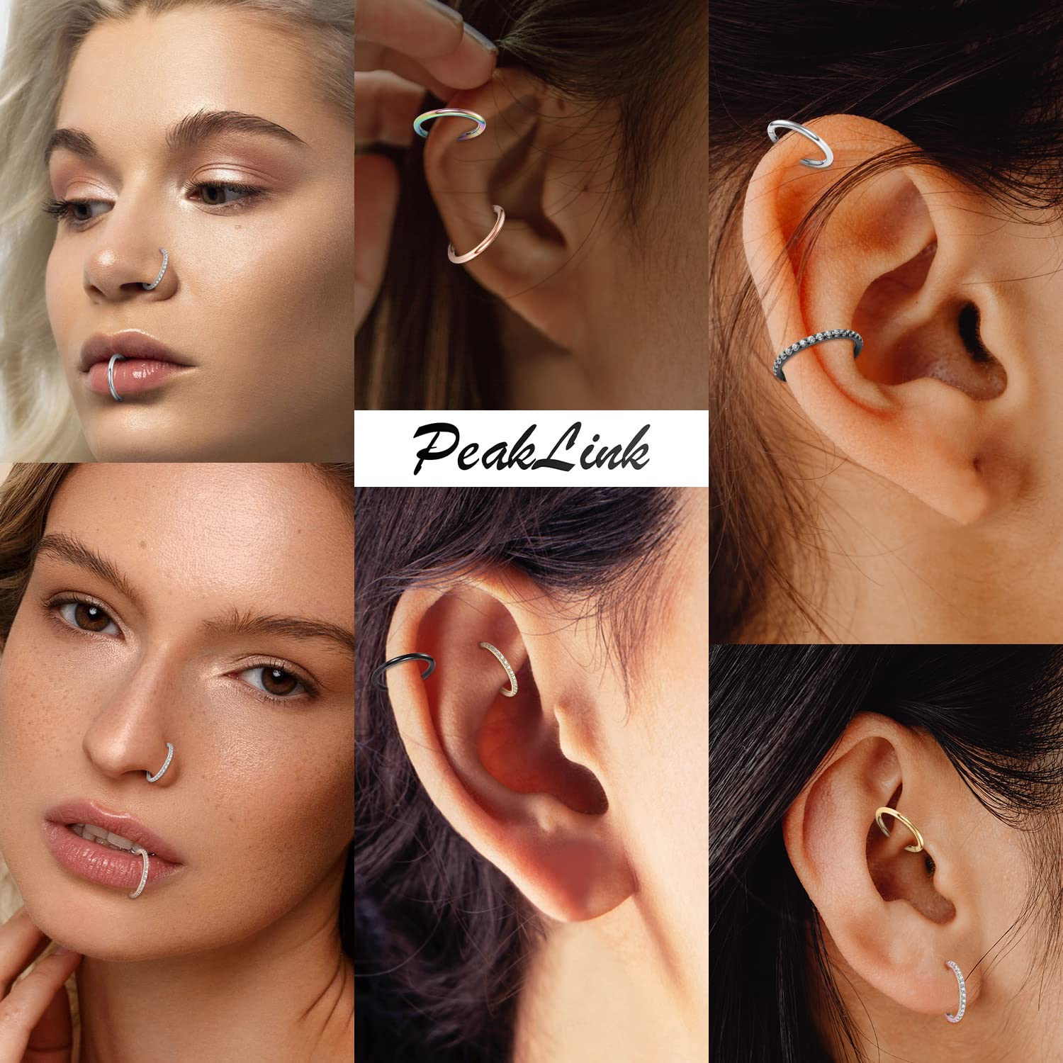 PEAKLINK 16G Surgical Steel Septum Ring - 316L Stainless Steel Daith, Conch, Tragus, Helix, Rook & Cartilage Hoop Earrings - 2Pcs Seamless Clicker Nose & Ear Piercing Jewelry (8mm & 10mm) - Perfect for Everyday Wear, Parties & Body Piercing Enthusiasts