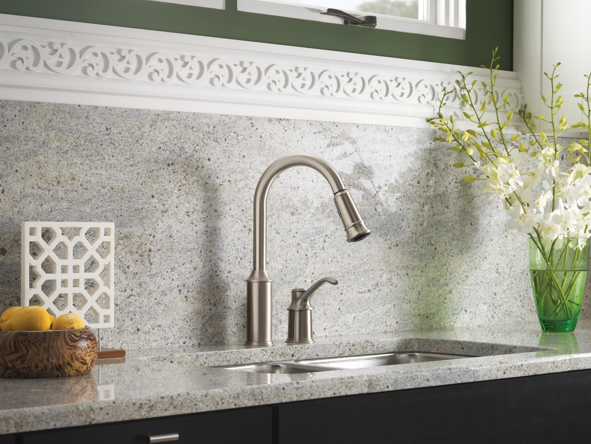 Aberdeen Chrome One Handle High Arc Pull Down Kitchen Faucet - Modern Brushed Nickel Finish for Easy Dishwashing & Food Prep - Perfect for Farmhouse & Contemporary Kitchens