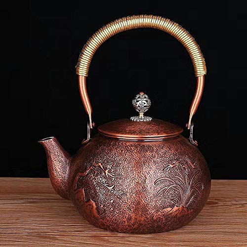 Handmade Pure Copper Tea Kettle 1.2L - Thickened & Healthy Tea Pot for Stovetop & Induction - Perfect for Home Brewing, Gift Giving & Traditional Tea Ceremonies (Type-5)