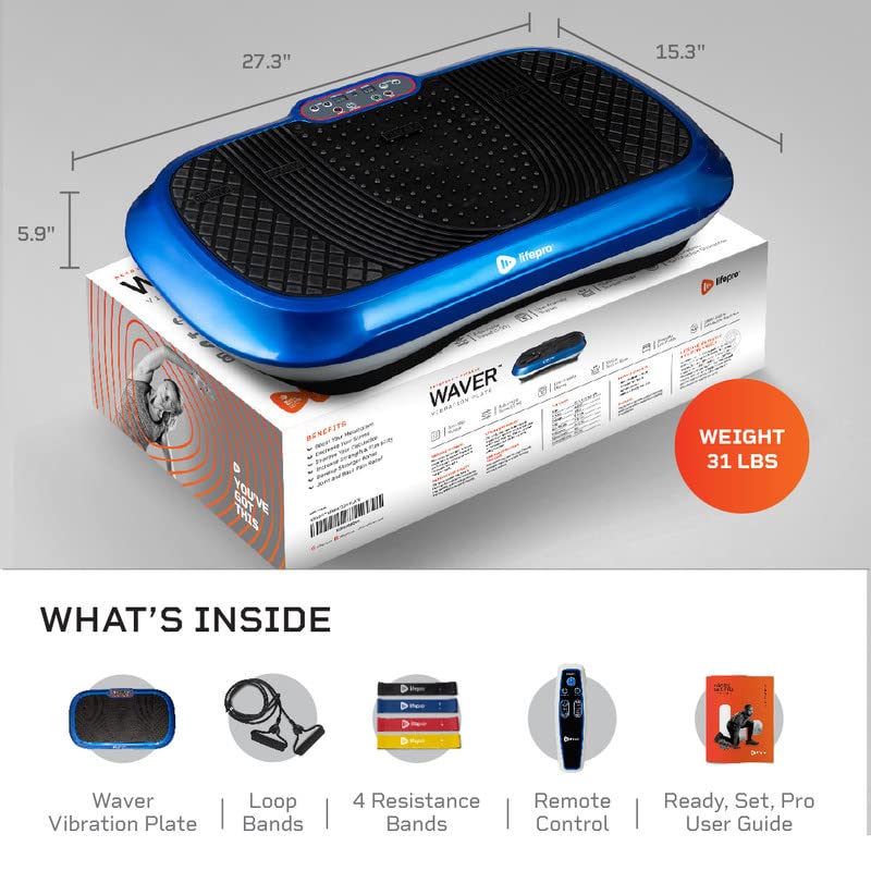 LifePro Waver Vibration Plate Exercise Machine - Whole Body Workout Vibration Fitness Platform with Resistance Bands & Calf Stretcher - Adjustable Incline Slant Board for Home Gym, Physical Therapy & Recovery Training - Perfect for Weight Loss, Muscle Toning & Flexibility Improvement