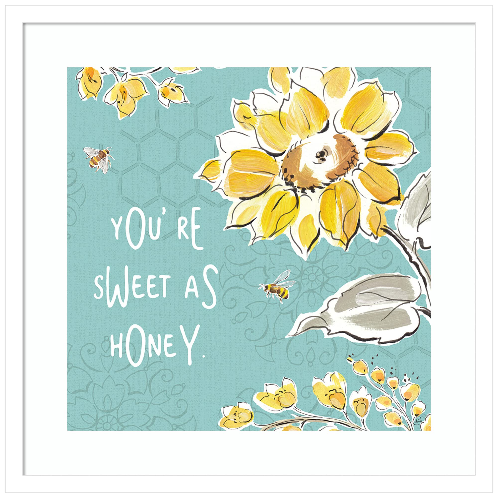 Amanti Art Wood Framed Wall Art Print 'Bee Happy III' by Daphne Brissonnet - 21x21 Inch Modern Farmhouse Decor with Svelte White Frame - Perfect for Living Room, Bedroom or Office Wall Decor