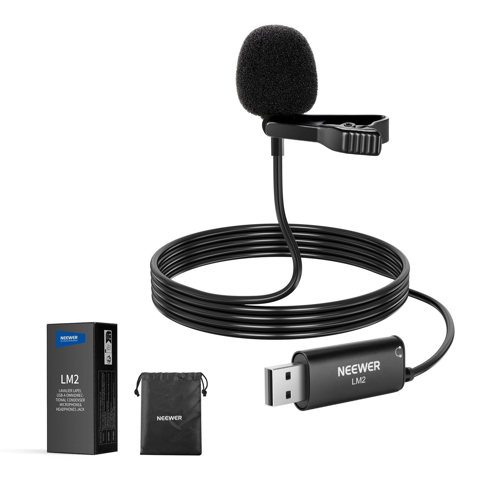 NEEWER LM2 Plug & Play Omnidirectional USB Lapel Microphone with 3.5mm TRS Jack - Perfect for Podcasting, Streaming, Interviews & Online Meetings