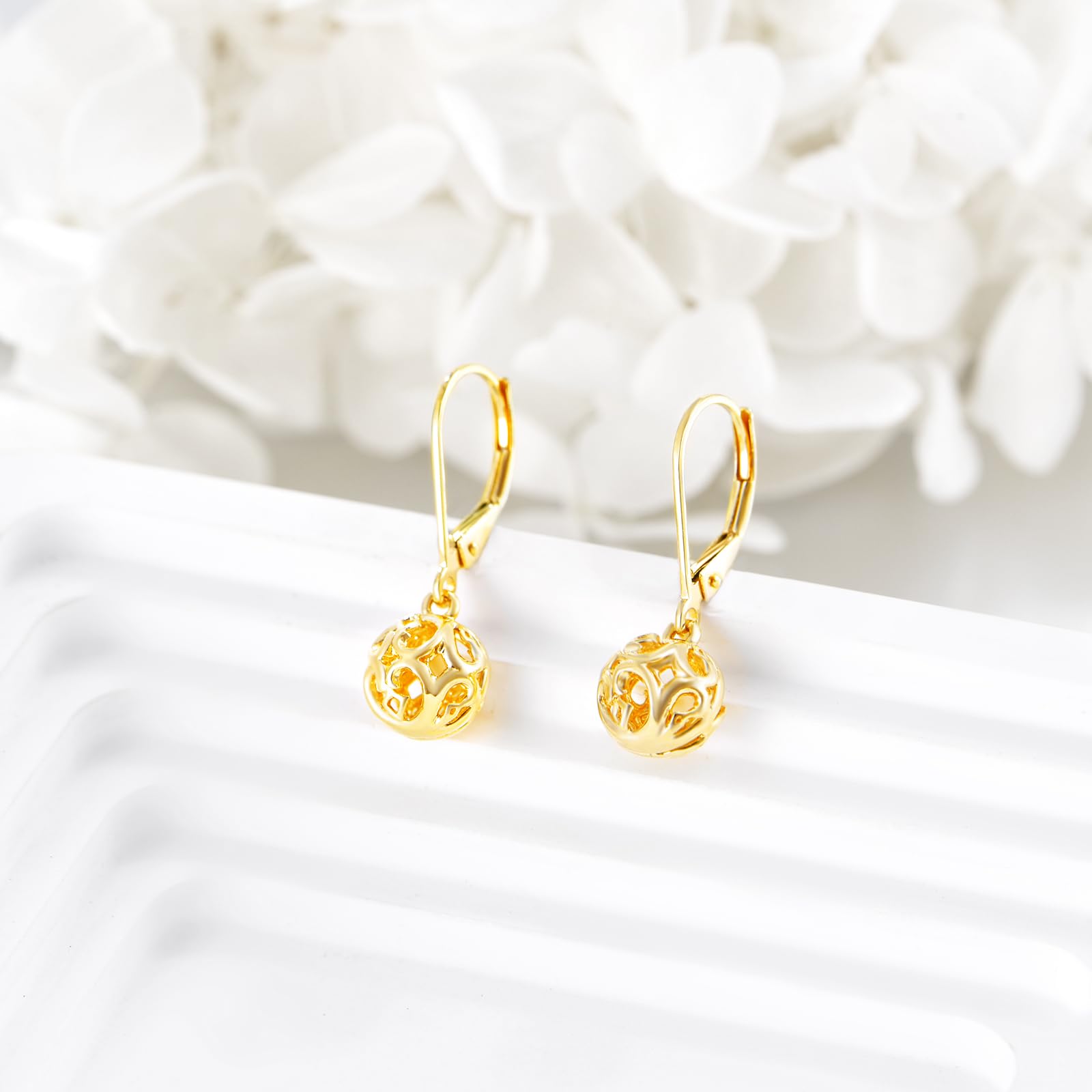 14K Solid Gold Sun Moon Earrings for Women - Elegant Filigree Teardrop Dangle Earrings with Secure Leverback Closure - Perfect Mothers Day Gift, Birthday Present for Girlfriend - Ideal for Weddings, Date Nights and Special Occasions
