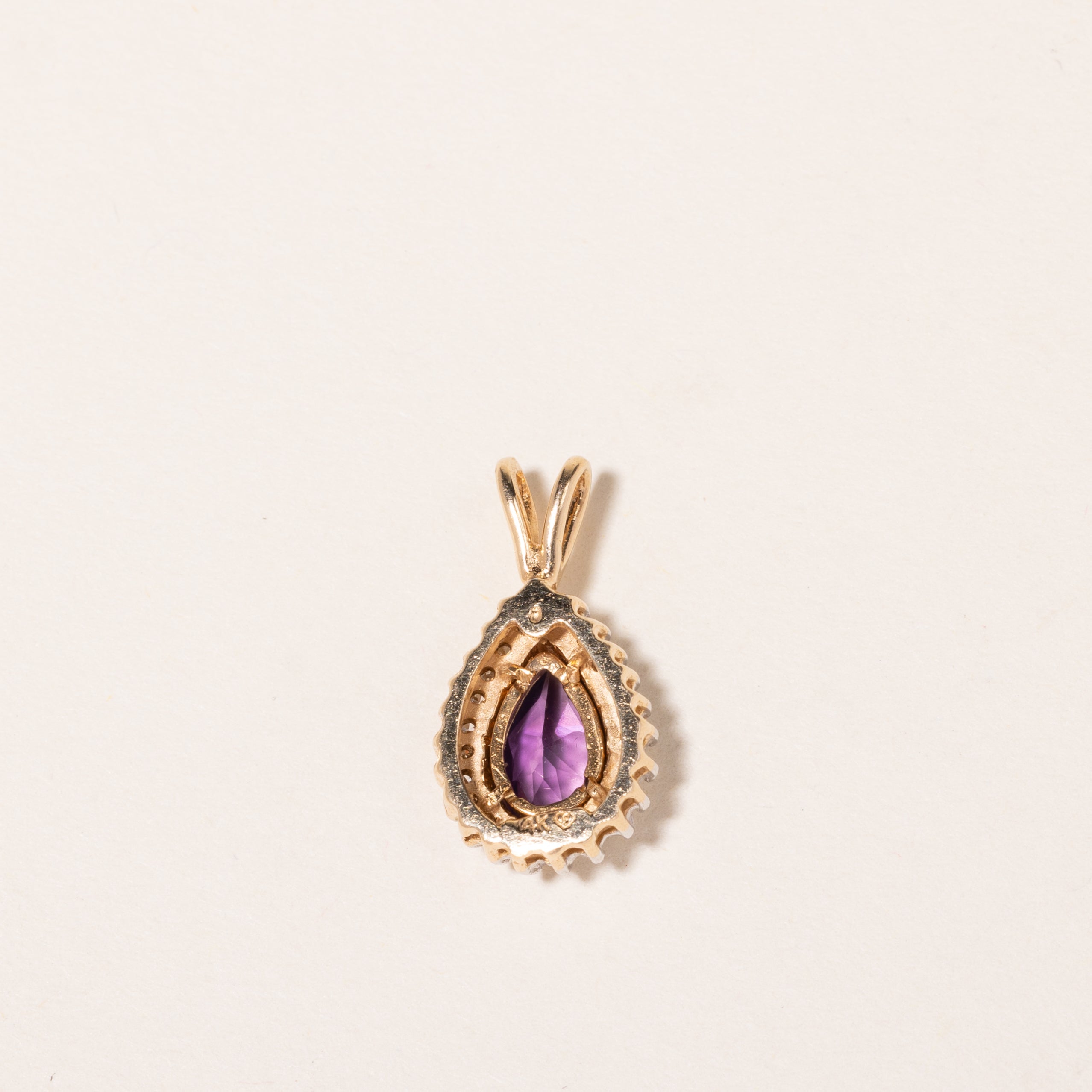 14K Yellow Gold Pear Shaped Amethyst Halo Pendant Necklace | 0.85ct Natural Amethyst, 0.12ctw Diamond Accents | Elegant Jewelry Gift for Women, Perfect for Valentine's Day, Anniversary & Special Occasions