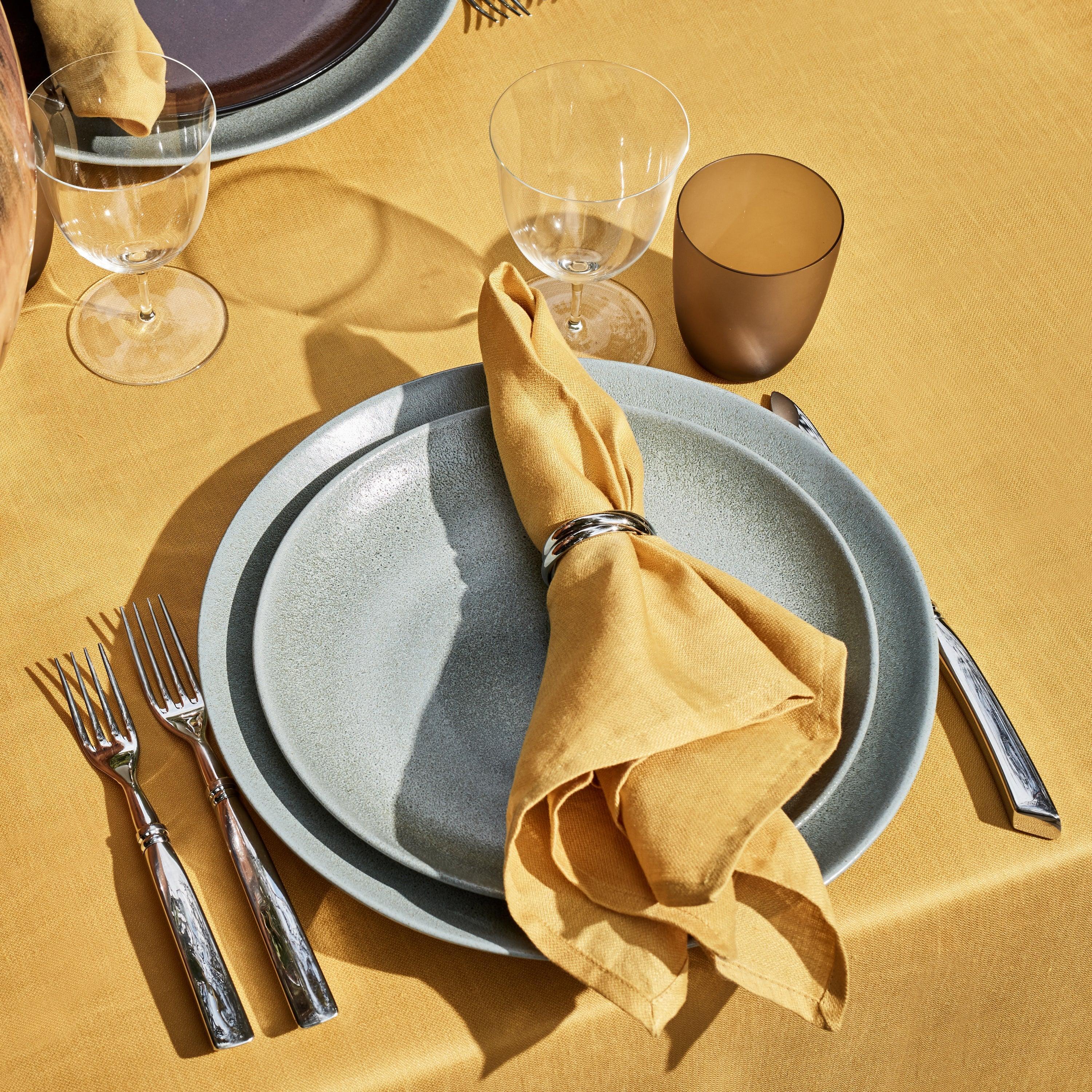 Premium Linen Sateen Napkins Set of 4 - Soft Mustard Yellow Dinner Napkins for Formal Dining, Wedding, and Holiday Table Settings