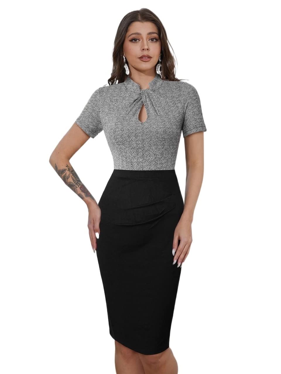 2022 Women's Summer Dresses - Herringbone Print Cut-Out Back Split Maxi Dress | Beach Vacation, Date Night & Party Outfit