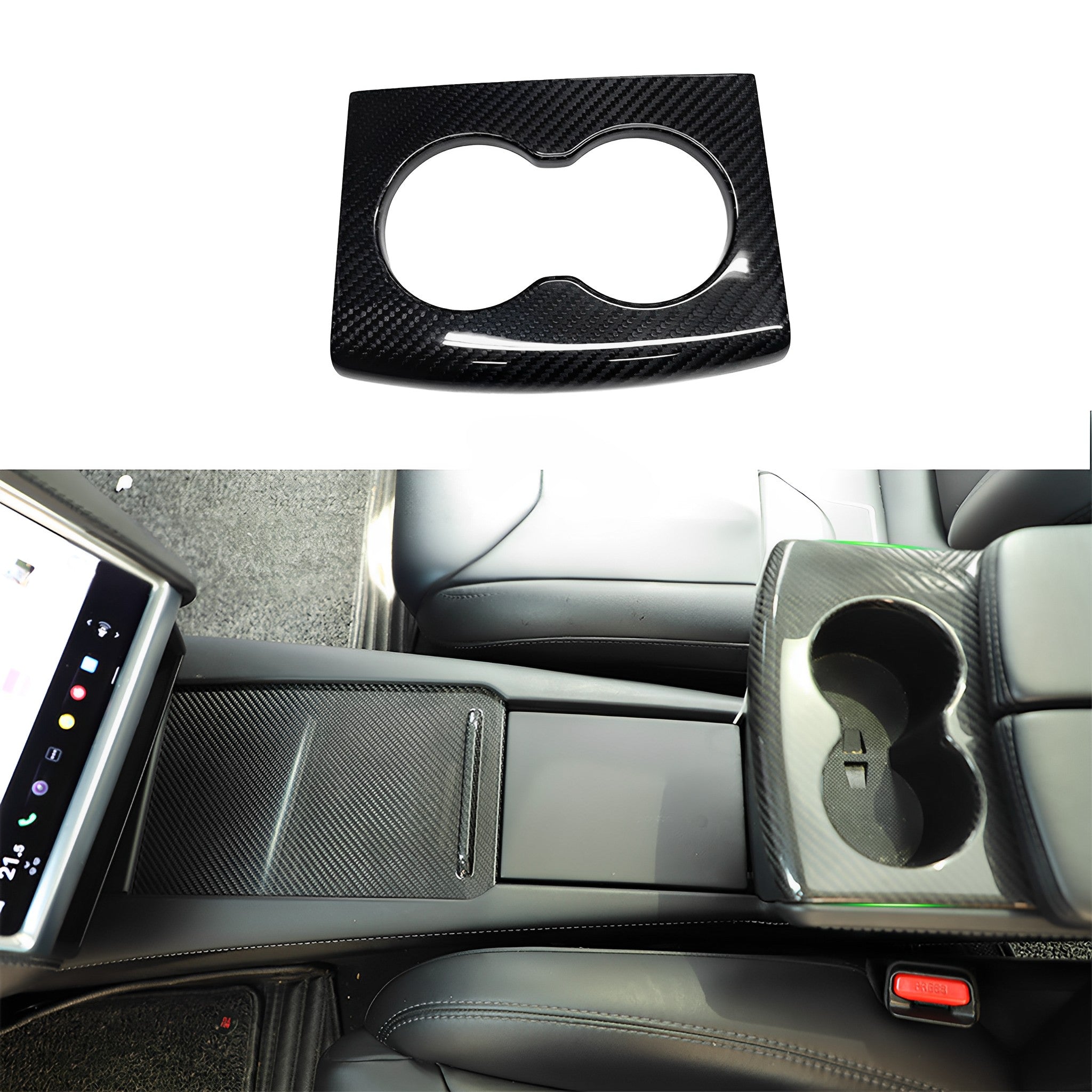 Premium Carbon Fiber Cup Holder Cover Trim for Tesla Model S/X (Pre-Refresh) - Luxury Interior Upgrade for Coffee & Drink Holders