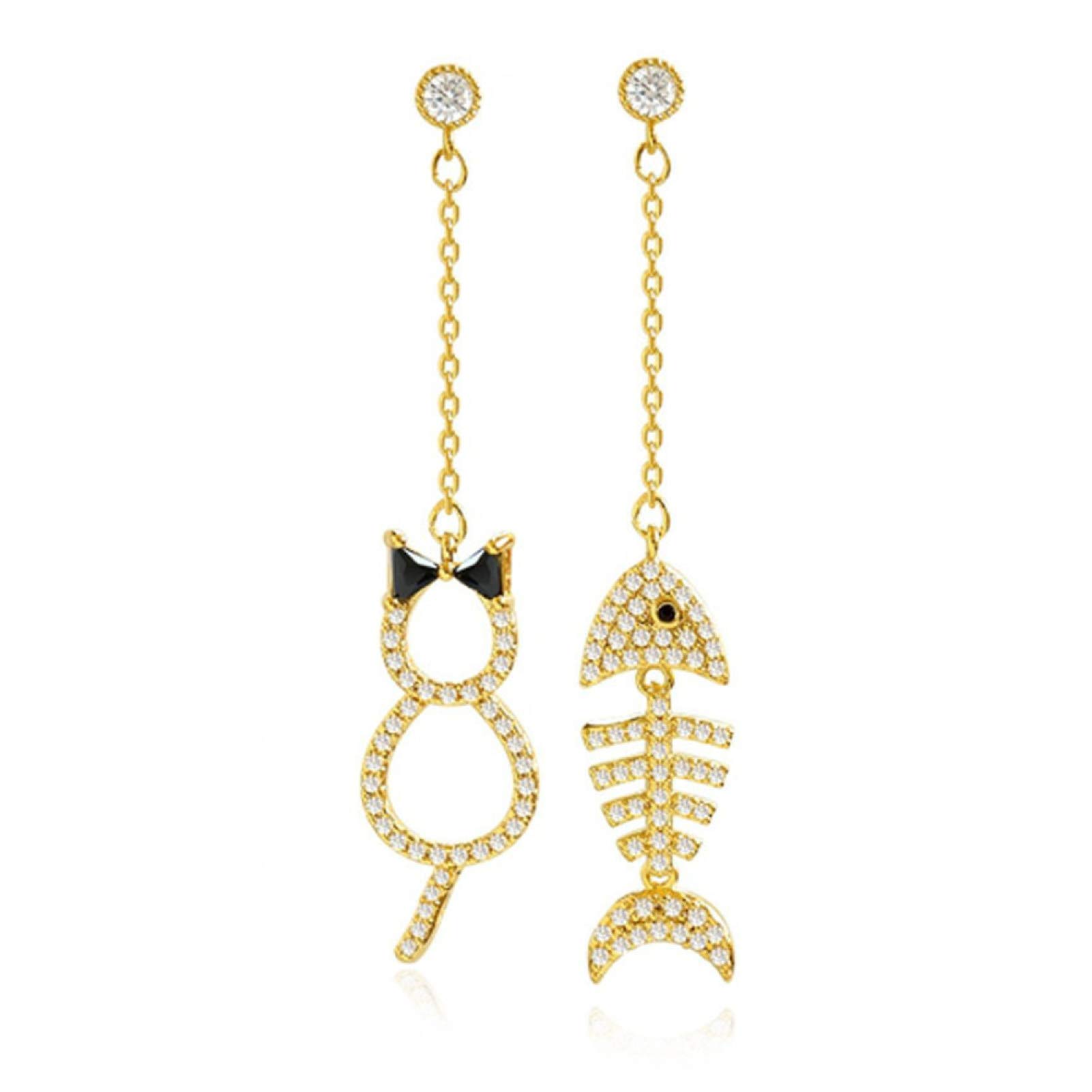 Stylish Women's Fashion Cat Fish Bone Dangle Earrings - Elegant Gold Party Jewelry for Women - Perfect Gift for Her - Great for Evening Parties, Date Nights & Special Occasions