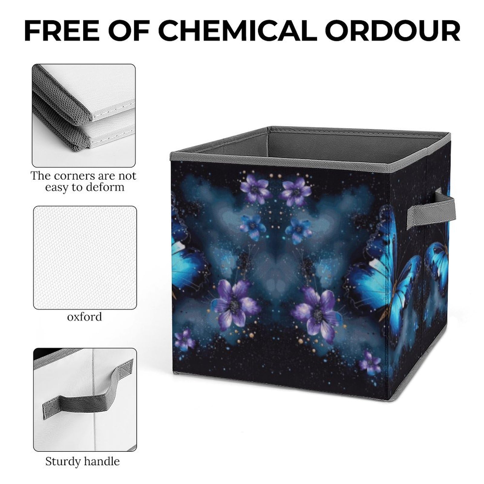 Collapsible Storage Bins with Handles - Galaxy Blue Butterfly Print for Home & Office Organization