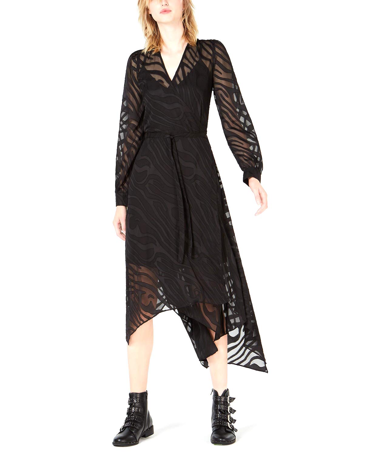 Bar III Burnout Wrap Dress - Deep Black for Evening & Party Wear