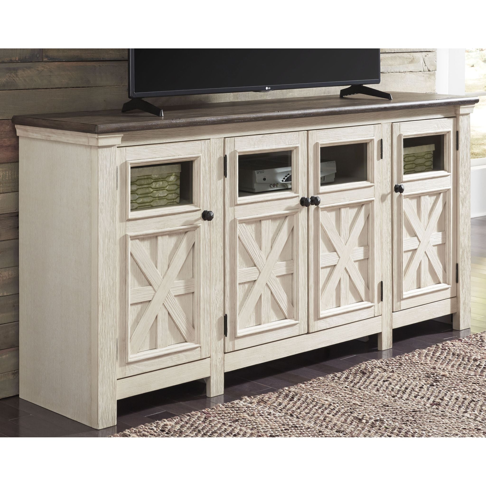 Bolanburg TV Stand for Living Room - White & Weathered Gray Modern Entertainment Center with Storage Shelf | Perfect for Flat Screen TVs up to 65
