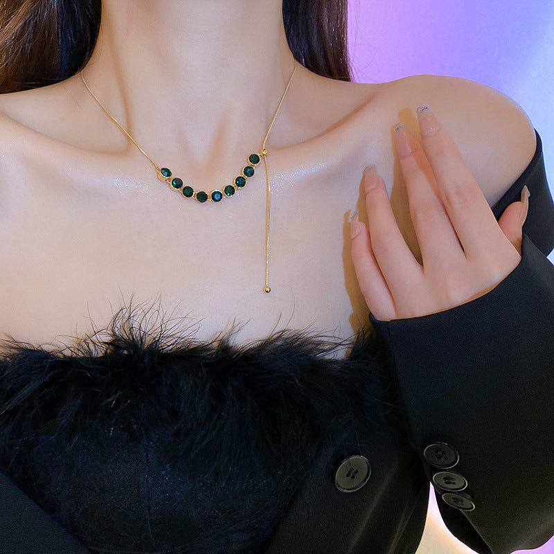 Dainty Green CZ Adjustable Chain Necklace | Elegant Jewelry for Women | Perfect for Parties, Weddings & Everyday Wear | HN2329