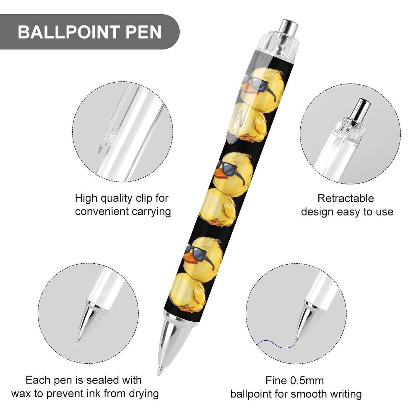 Little Duck with Glasses Ballpoint Pens - Retractable 0.5mm Fine Point Gel Pen with Black Ink for Office, School & Note Taking | Cute Stationery Gift for Students & Professionals