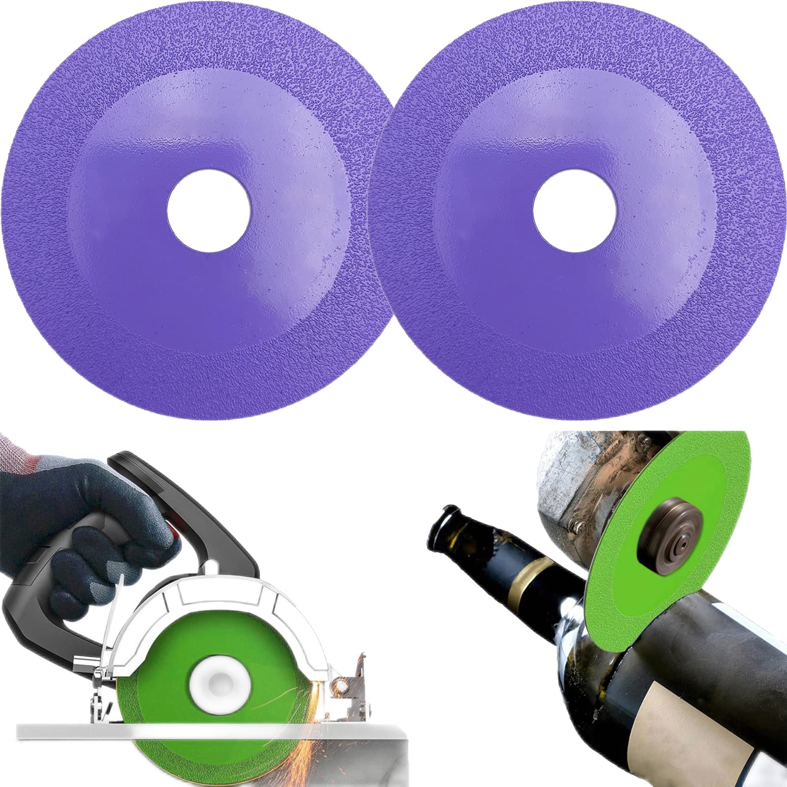 4-Inch Ultra-Thin Diamond Saw Blade Wheel - Glass & Ceramic Cutting Disc for Angle Grinder (2-Pack, Purple) - Perfect for DIY Projects, Tile Cutting, and Glass Crafting