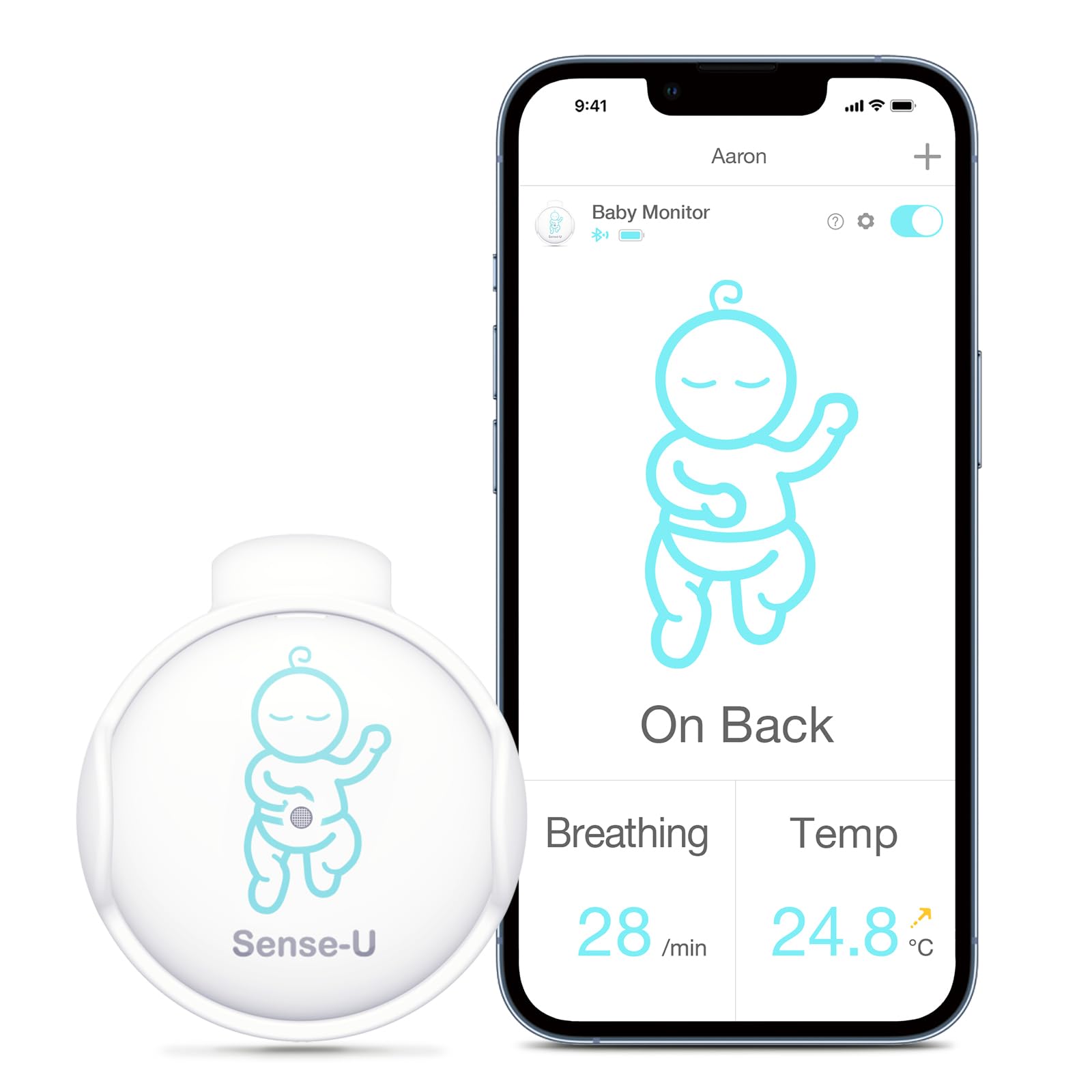 Sense-U Smart Baby Breathing Monitor - Track Baby's Breathing, Temperature, Rollover & Sleep Position for Infant Safety with Real-Time Smartphone Alerts | Ideal for Newborns, Nursery & Safe Sleep Monitoring