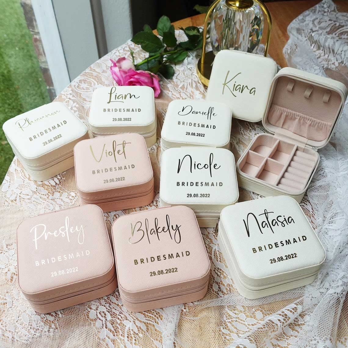 Personalized Leather Jewelry Box for Bridesmaids - Engraved Wedding Proposal Gift, Small Travel Jewelry Organizer & Ring Case - Perfect for Bridal Party, Bachelorette Gifts & Destination Weddings