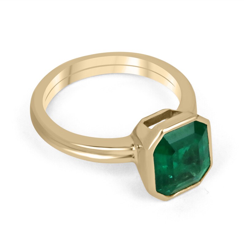 3.20ct AAA Muzo Emerald 18K Gold Double Shank Solitaire Bezel Ring for Women - Elegant Green Gemstone Engagement & Anniversary Jewelry Gift for Her - Perfect for Weddings, Proposals & Special Occasions