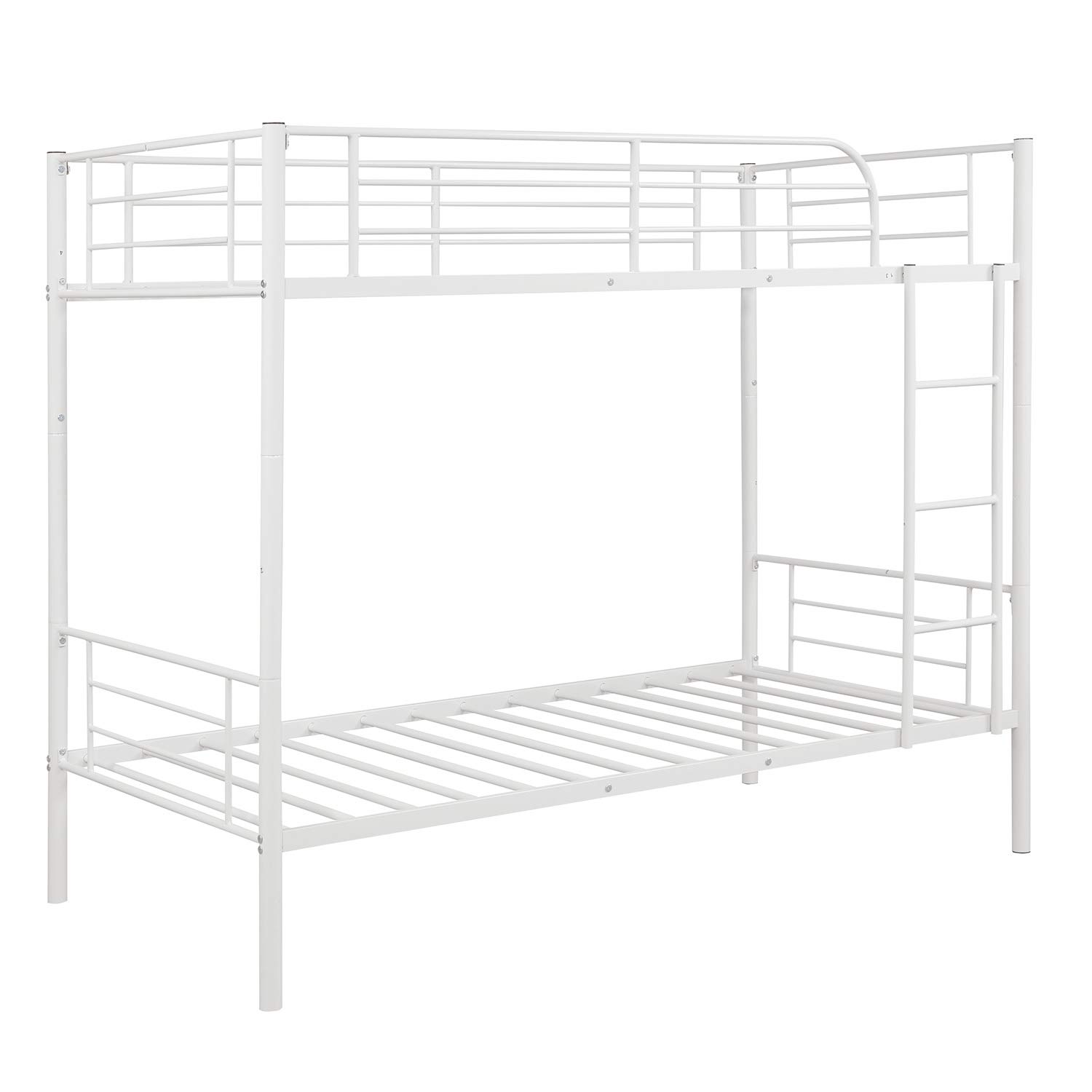 KLMM Twin Over Twin Metal Bunk Bed with Ladder & Guardrails - Convertible to 2 Separate Twin Beds for Kids, Teens & Adults (White) - Perfect for Small Bedrooms, Dorms & Shared Kids' Rooms