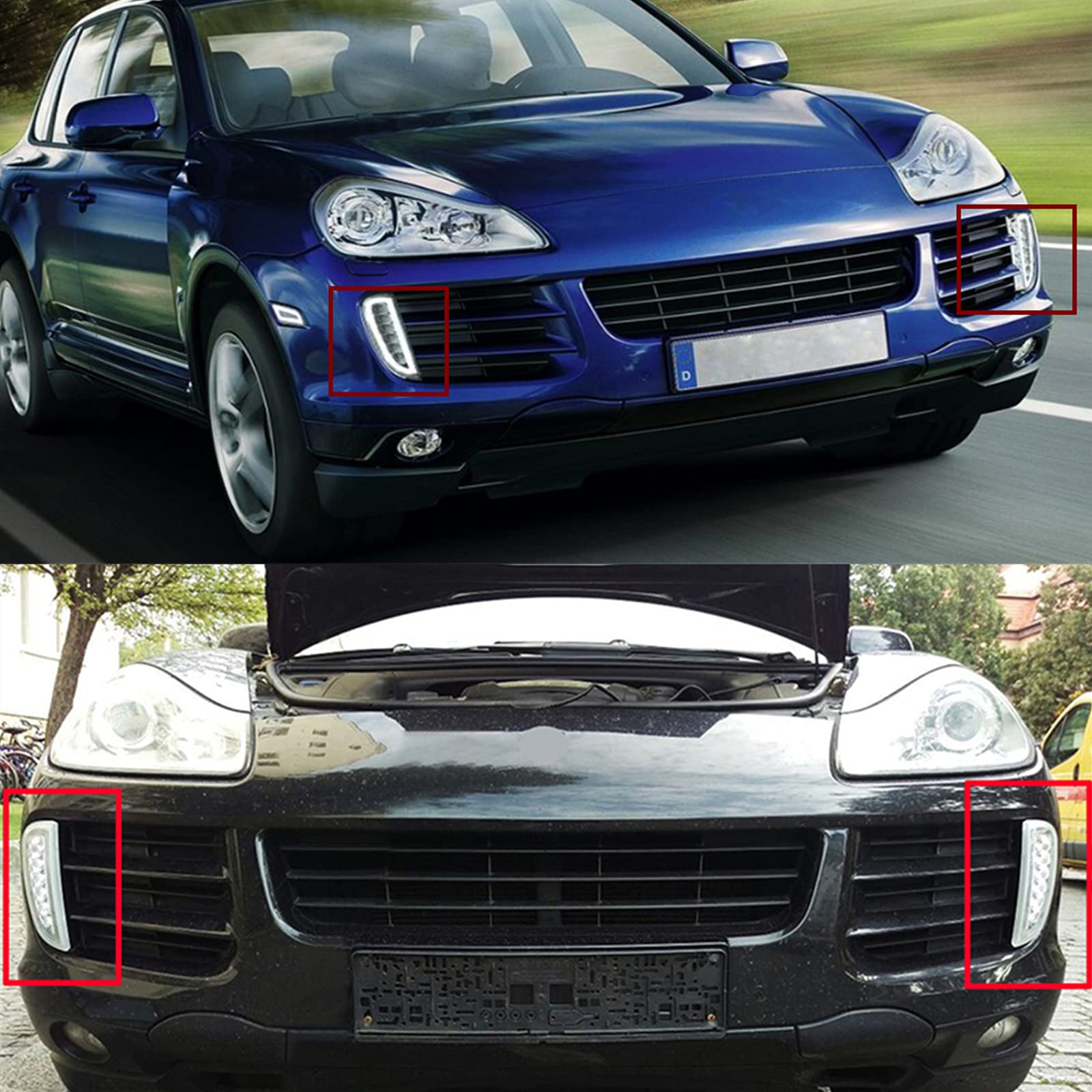 2006-2010 Porsche Cayenne 967 LED Daytime Running Lights (DRL) & Turn Signal Lamps - Smoke White/Amber DRL Fog Light Bulbs | Enhanced Visibility & Style for Day & Night Driving