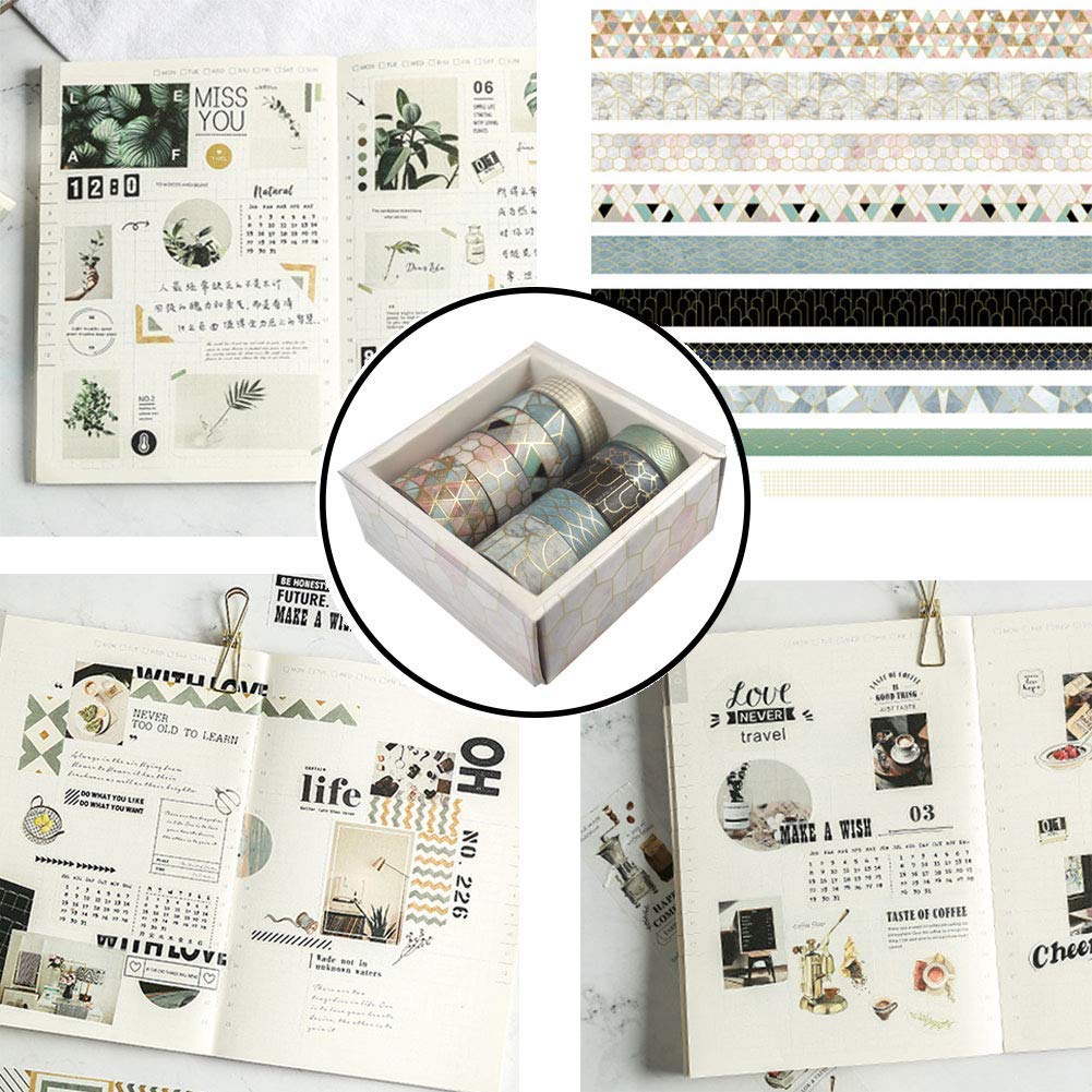 10 Rolls Floral Gold Washi Tape Set - Decorative Masking Paper Tape for Scrapbooking, DIY Crafts, Bullet Journaling, Planner Decor, Gift Wrapping - Perfect for Home Office, School Projects & Creative Arts (Blue Tone)