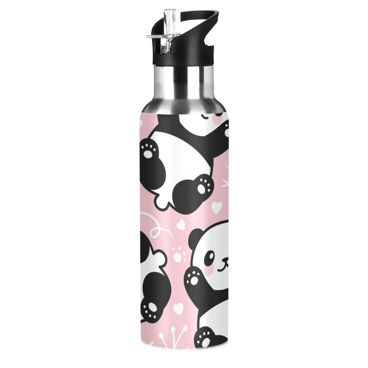 ALAZA Stainless Steel Vacuum Insulated Water Bottle with Straw - 20oz Leakproof Thermos for Kids & Adults - Cute Pink Panda Design - Perfect for School, Gym, Hiking & Outdoor Activities