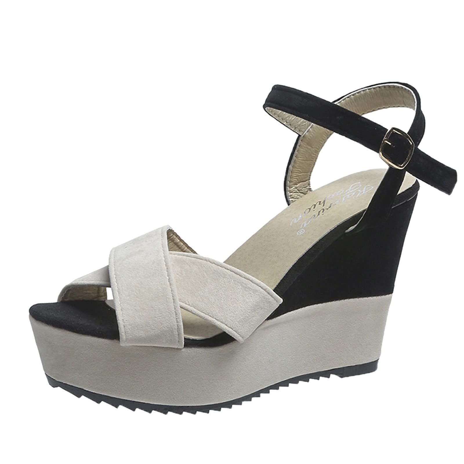 Women's Fashion Wedge Sandals - High Heel Suede Colorblock Buckle Casual Sandals for Spring & Summer | Perfect for Beach, Vacation, and Everyday Wear