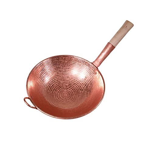 SHIJIANX Pure Handmade Copper Wok - Professional Thickened Copper Cooking Pot with Double Handles for Stir Fry, Soup & Hot Pot | Perfect for Home Kitchen & Commercial Use